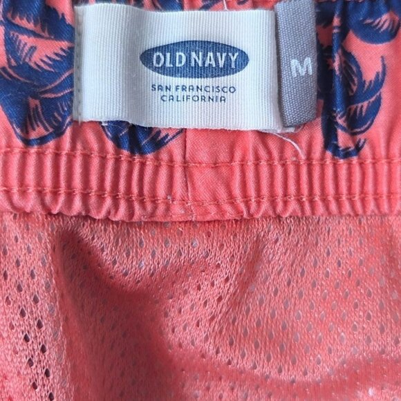 Old Navy Men's Pink Blue Tropical Palm Tree Print Lined Swim Trunk Shorts Size M - Picture 3 of 5
